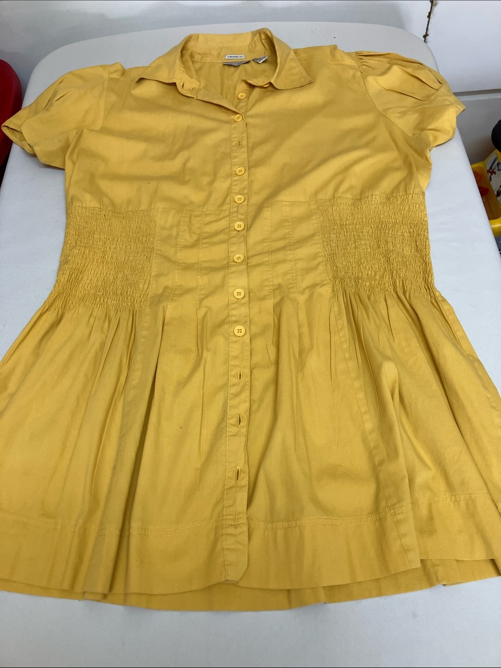 Yellow Button-Front Smocked Waist Blouse